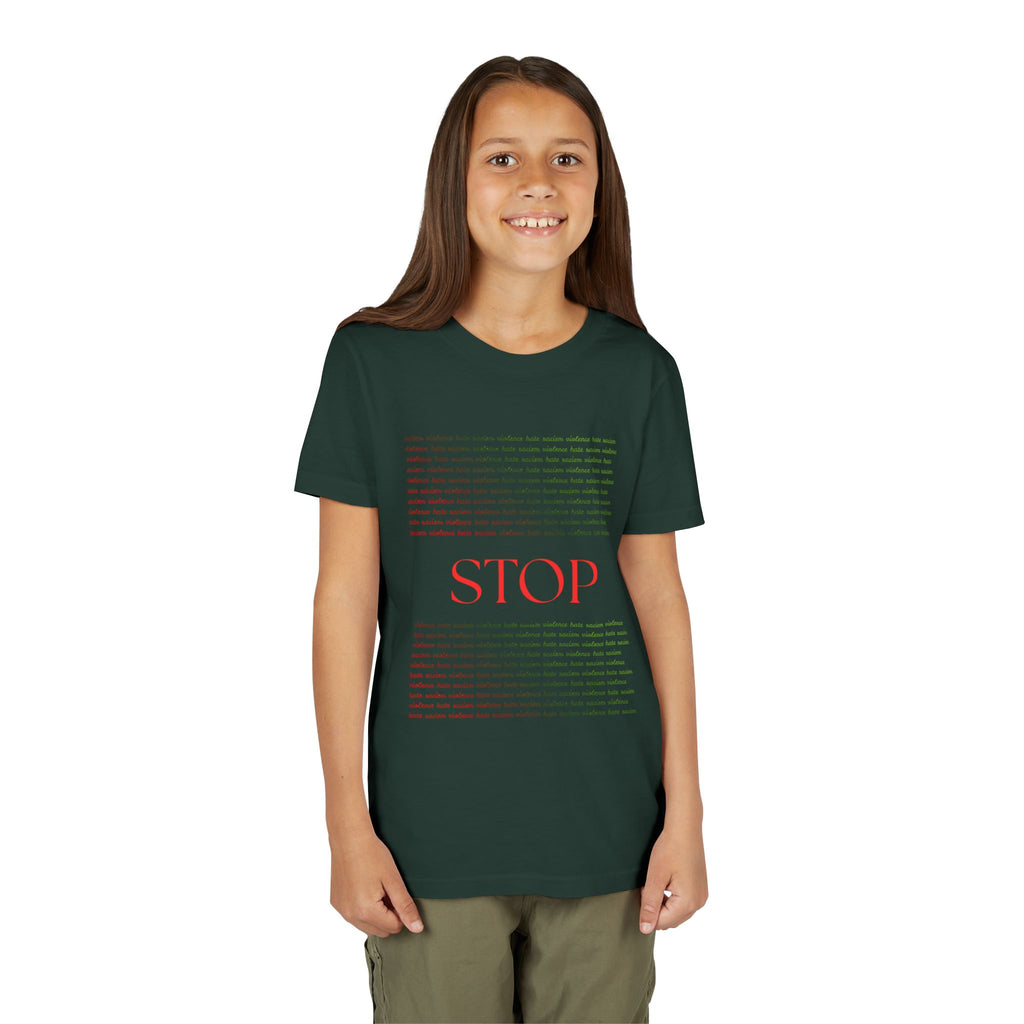 Youth Tee — Bold Yellow 'STOP' Graphic Kids T‑Shirt