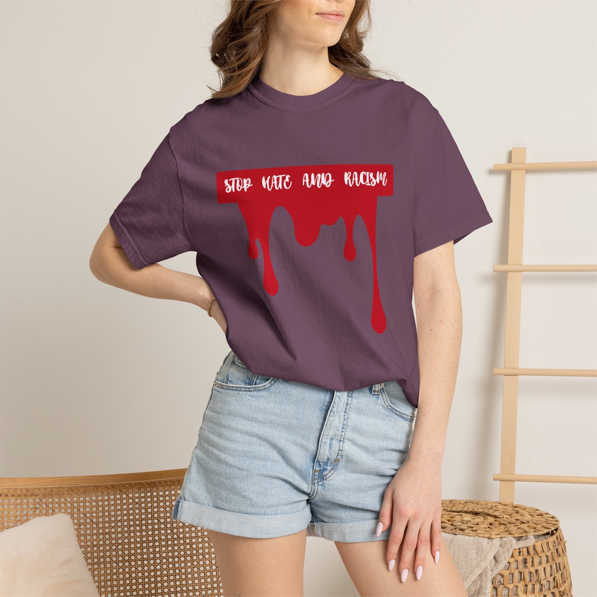 T-Shirt “Stop Hate, End Racism” Dripping Blood Graphic Tee