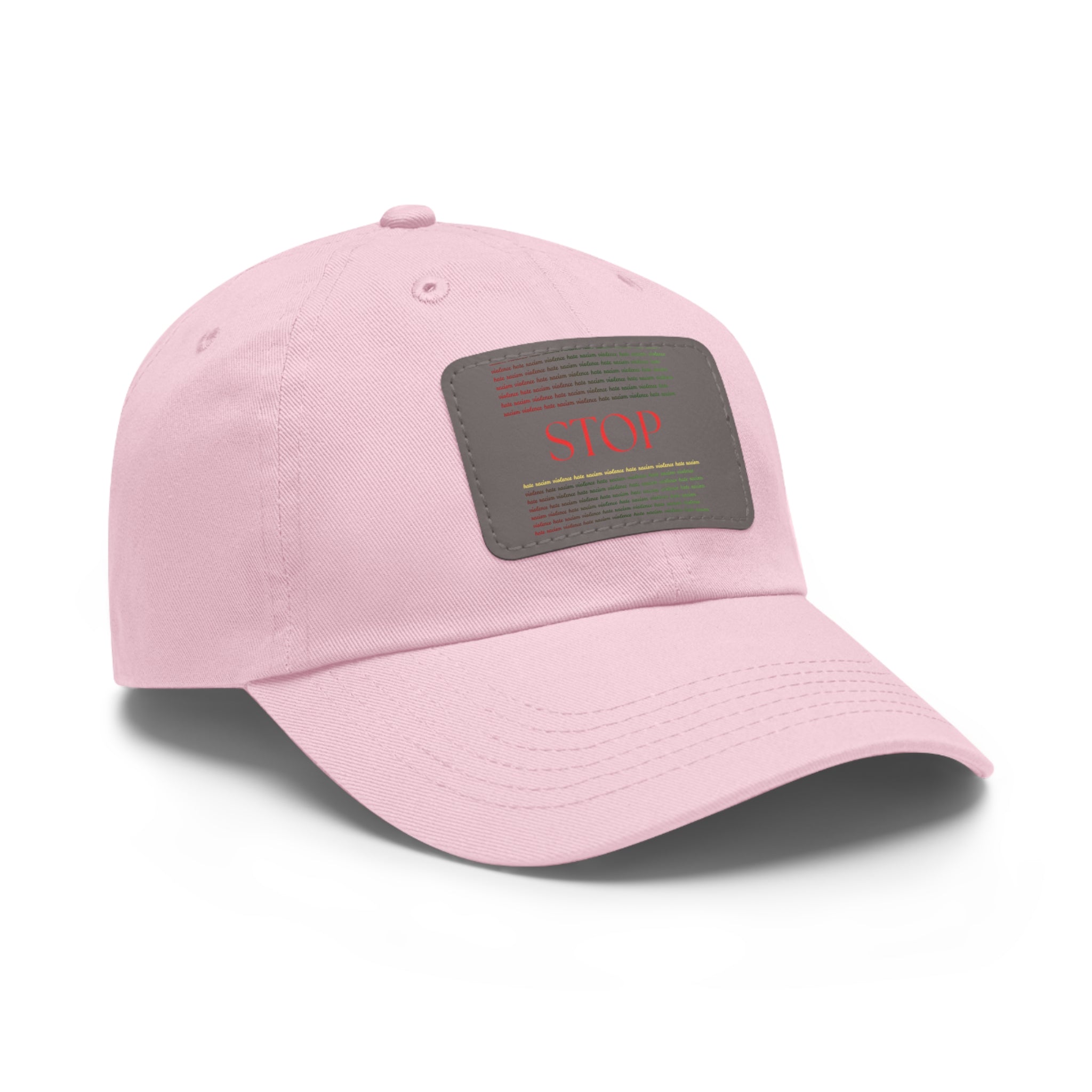 Leather Patch Dad Hat — 'STOP' Embossed Casual Baseball Cap