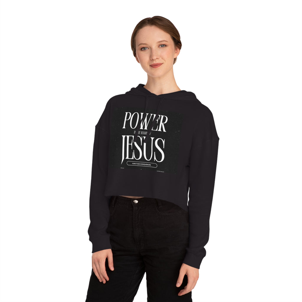 Cropped Hoodie — 'Power In The Name Of Jesus' Christian Faith Sweatshirt