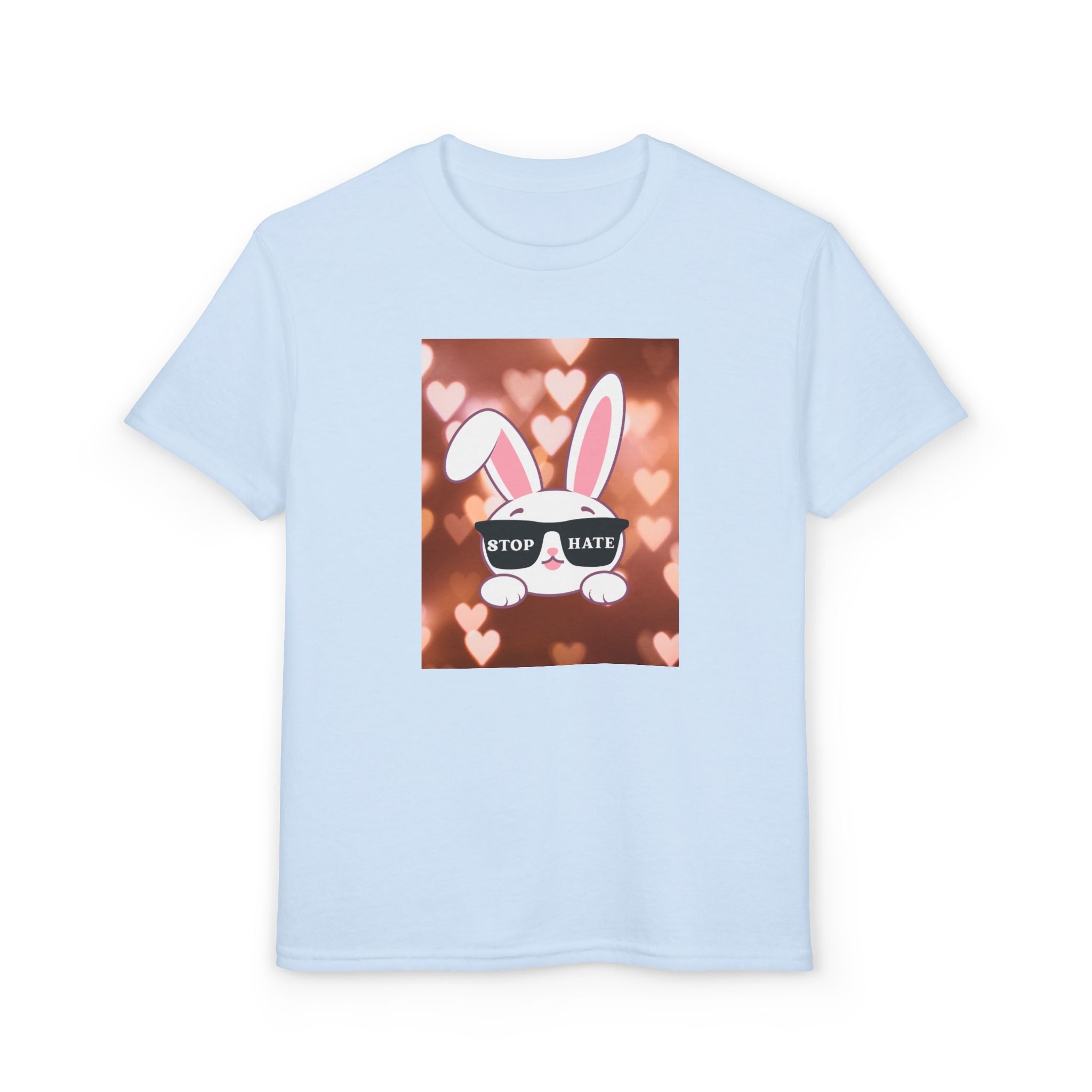Youth T-Shirt — Cute Bunny with 'Stop the Hate' Sunglasses | Kids Anti-Bullying Tee