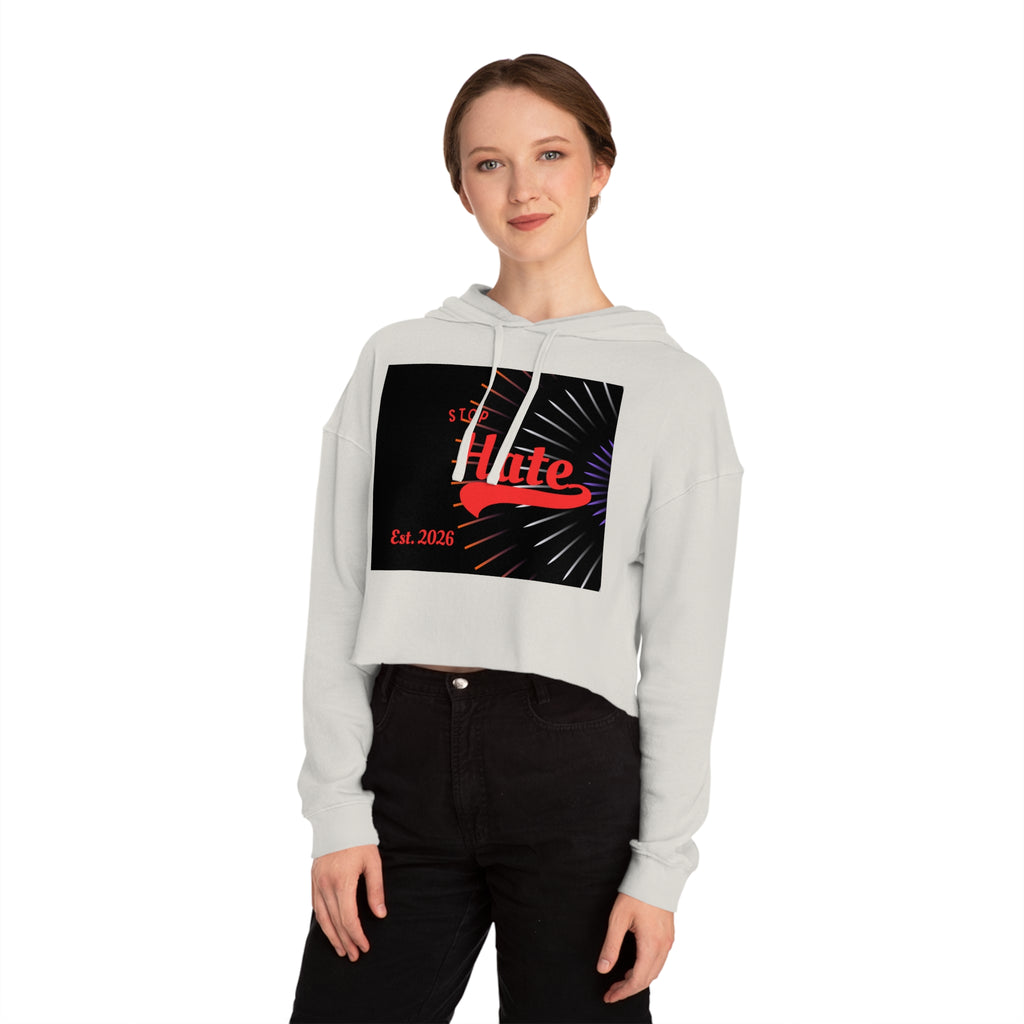 Cropped Hoodie — 'Stop Hate' Graphic Crop Top (Est. 2026)