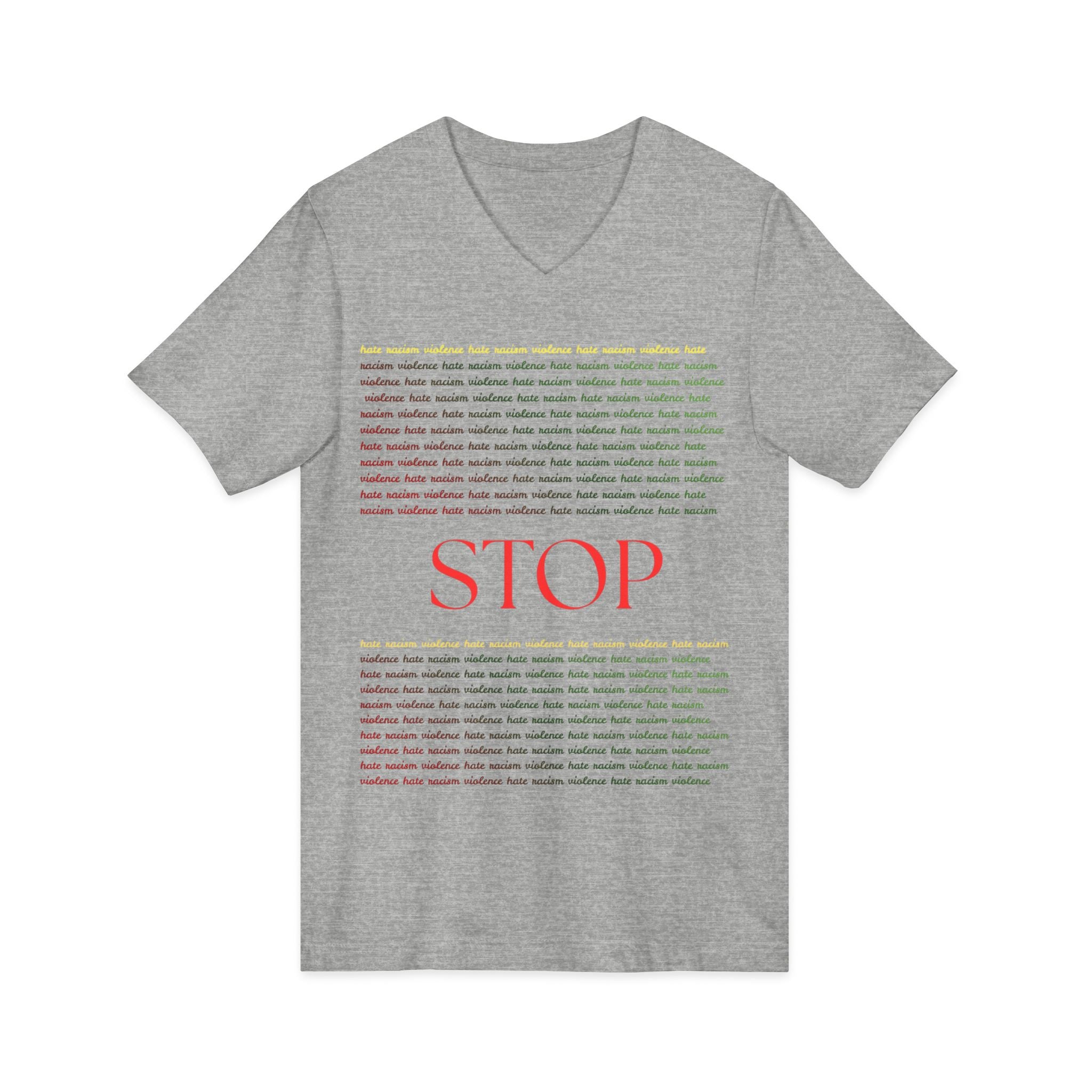STOP Graphic V-Neck Tee — Bold Typographic Statement Shirt