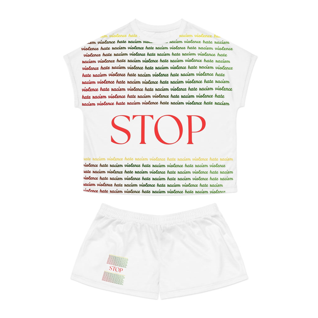 Women's 'STOP' Short Pajama Set – White Graphic Sleepwear