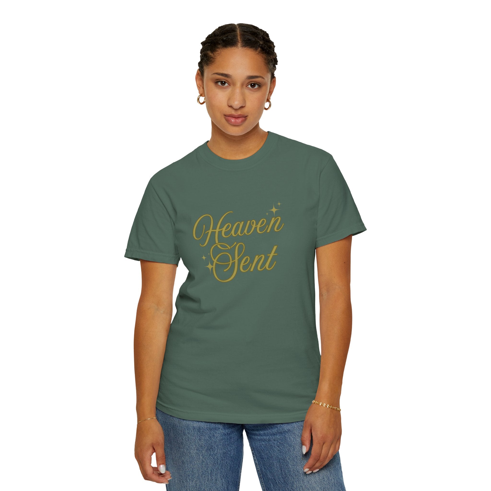Heaven Sent Graphic Tee – Script Text Logo Cotton T-Shirt