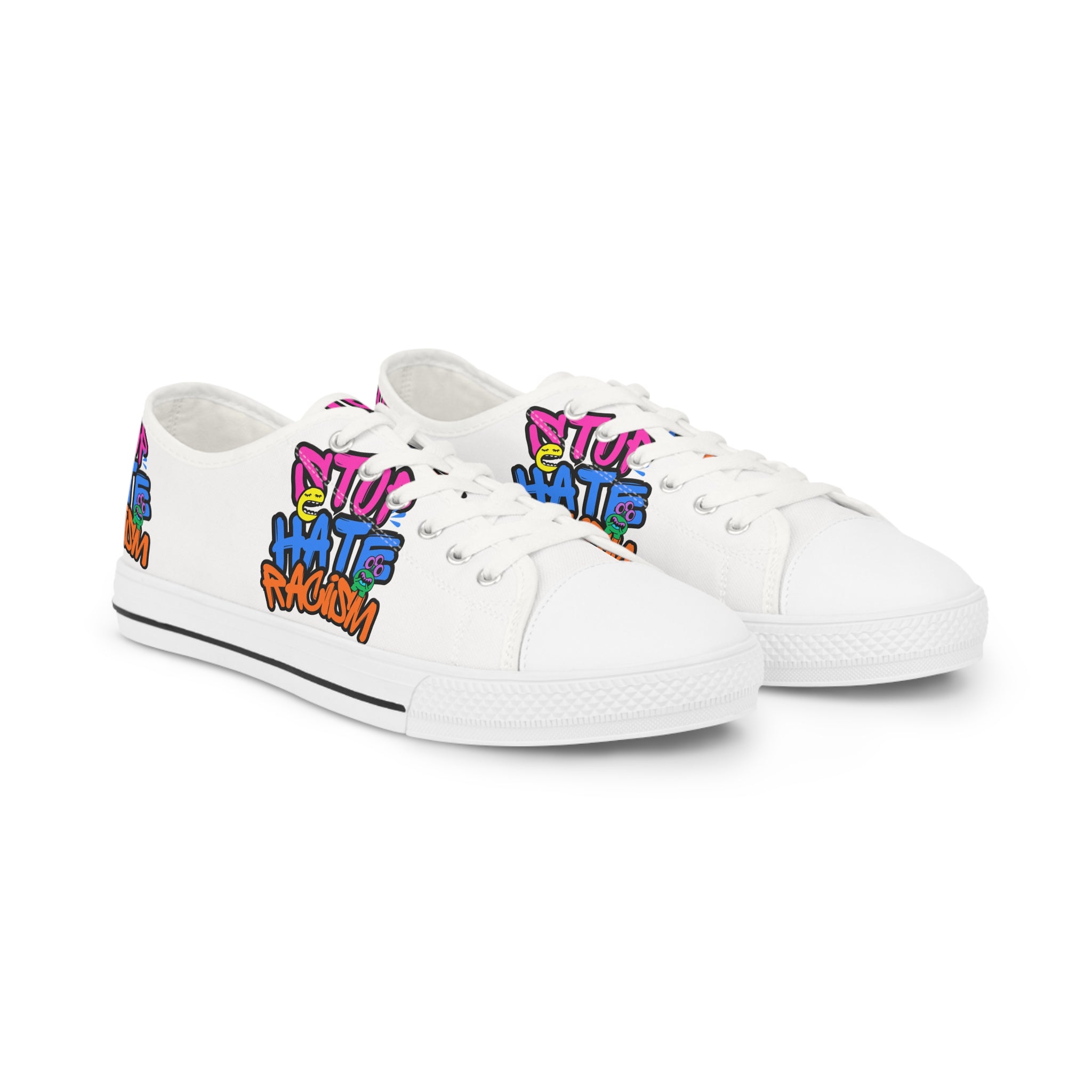 Low Top Sneakers — Colorful 'Stop Hate, Spread Love' Graffiti Design