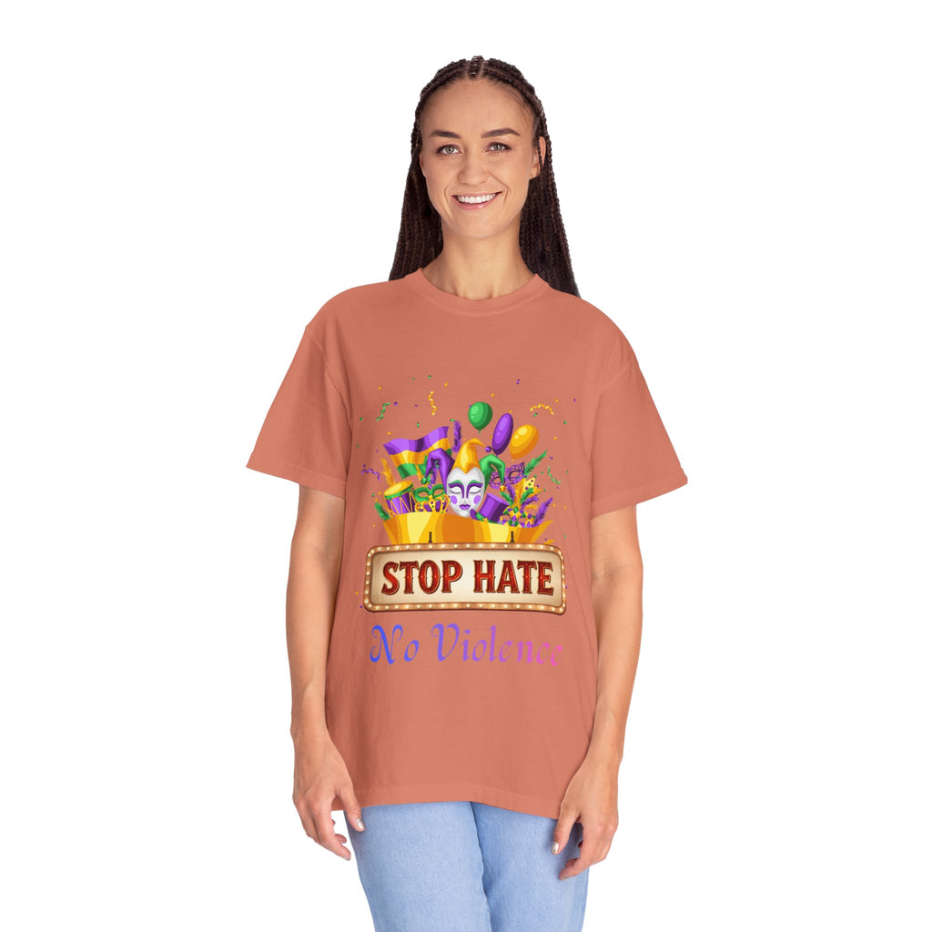 T-Shirt — "Stop Hate, No Violence" Mardi Gras Parade Design