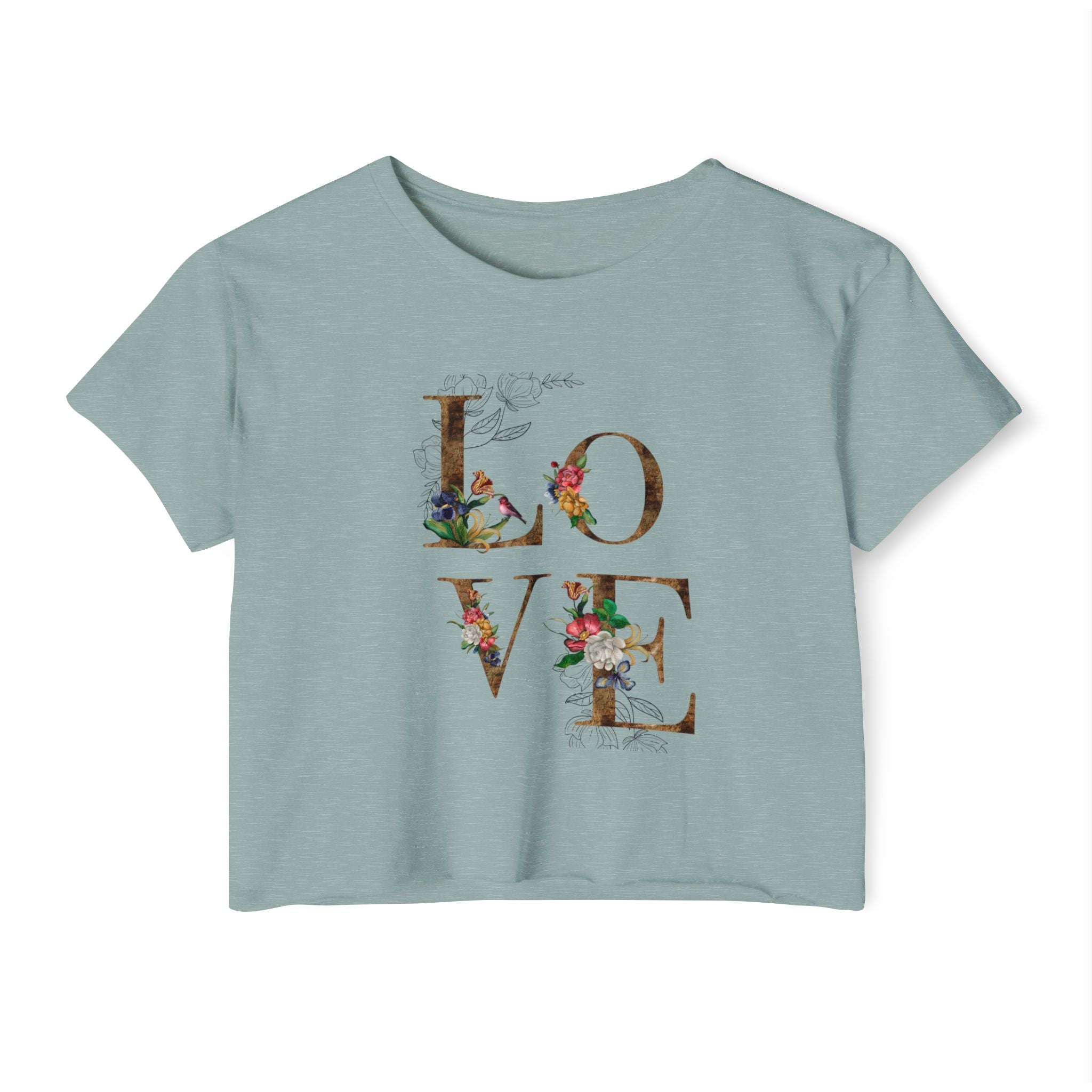 LOVE Floral Crop Top — Women's Festival Graphic Tee