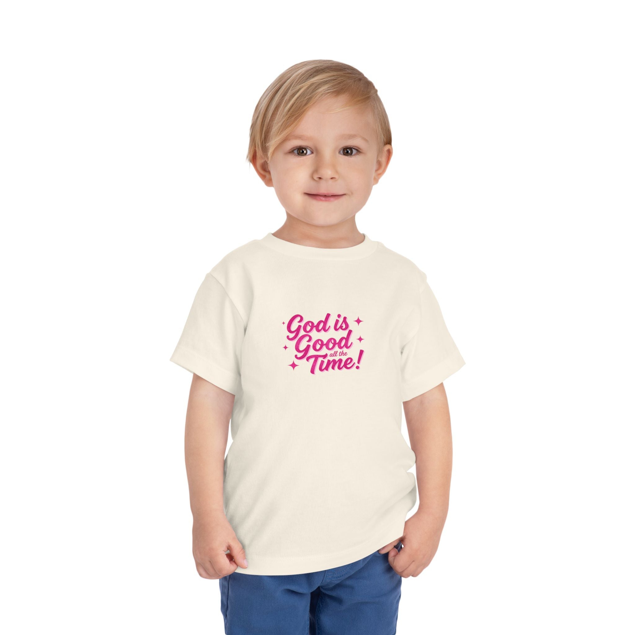 Toddler Tee – "God is Good Time" Pink Script Christian Kids Shirt