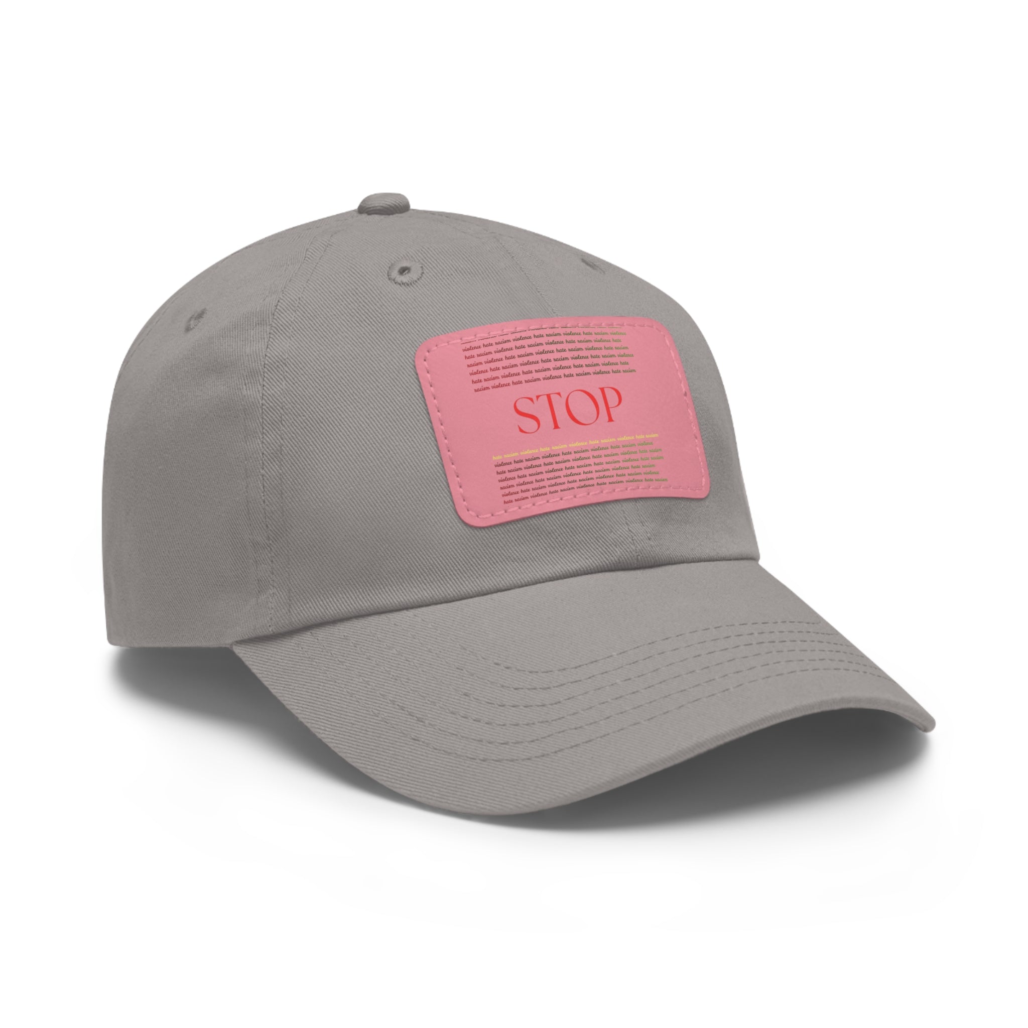 Leather Patch Dad Hat — 'STOP' Embossed Casual Baseball Cap