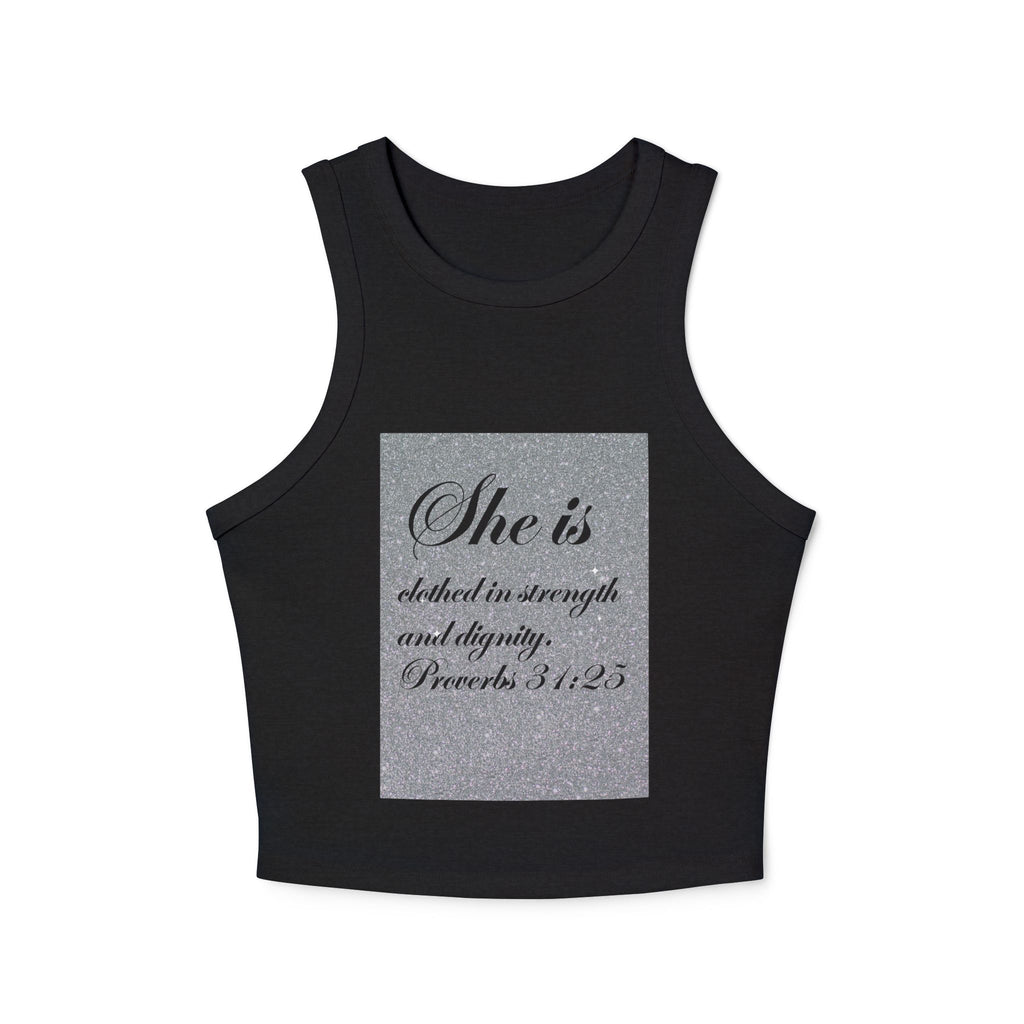 Proverbs 31:25 'She Is Clothed in Strength' Women's Ribbed Racer Tank