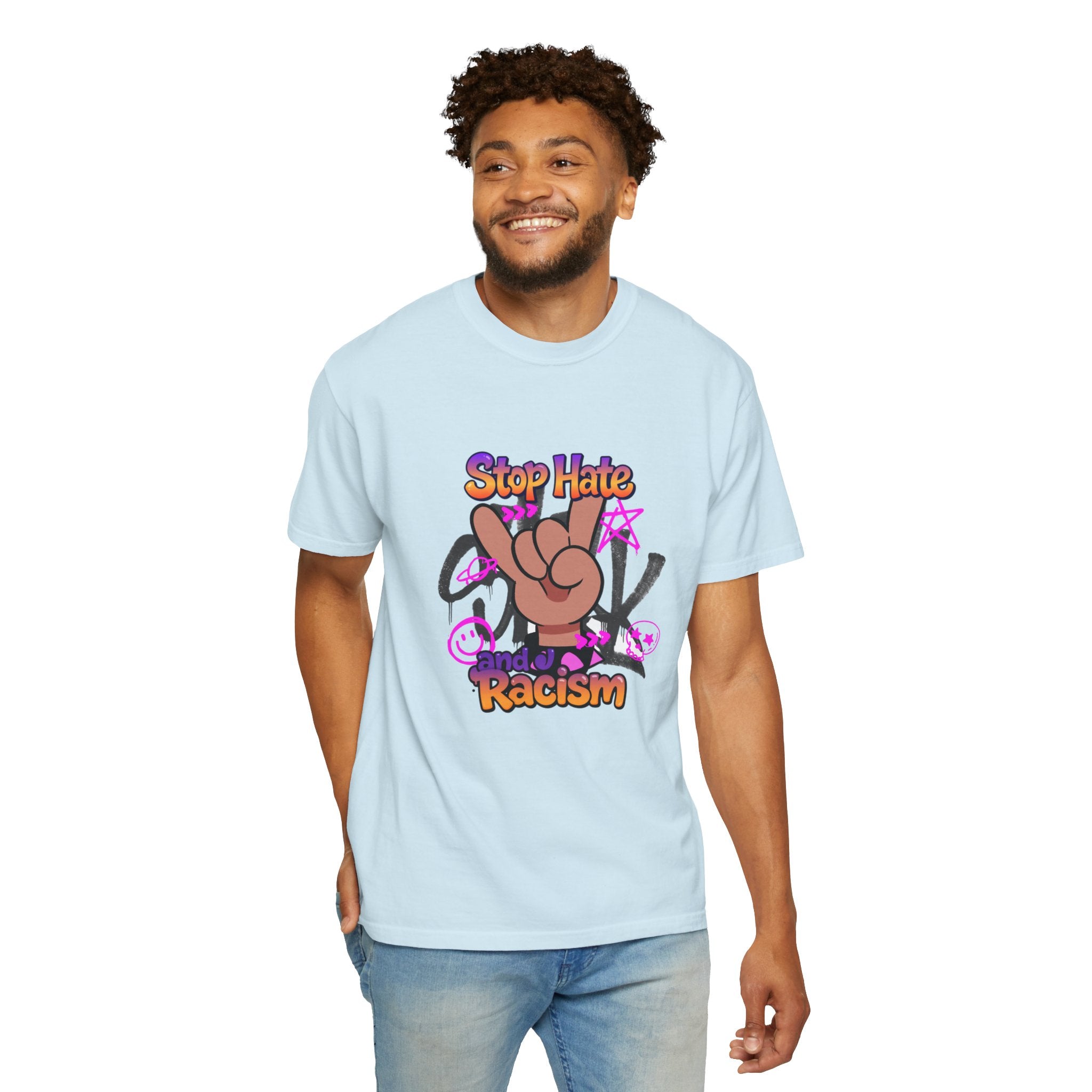 Stop Hate and Racism Graphic T-Shirt – Anti-Racism Solidarity Tee