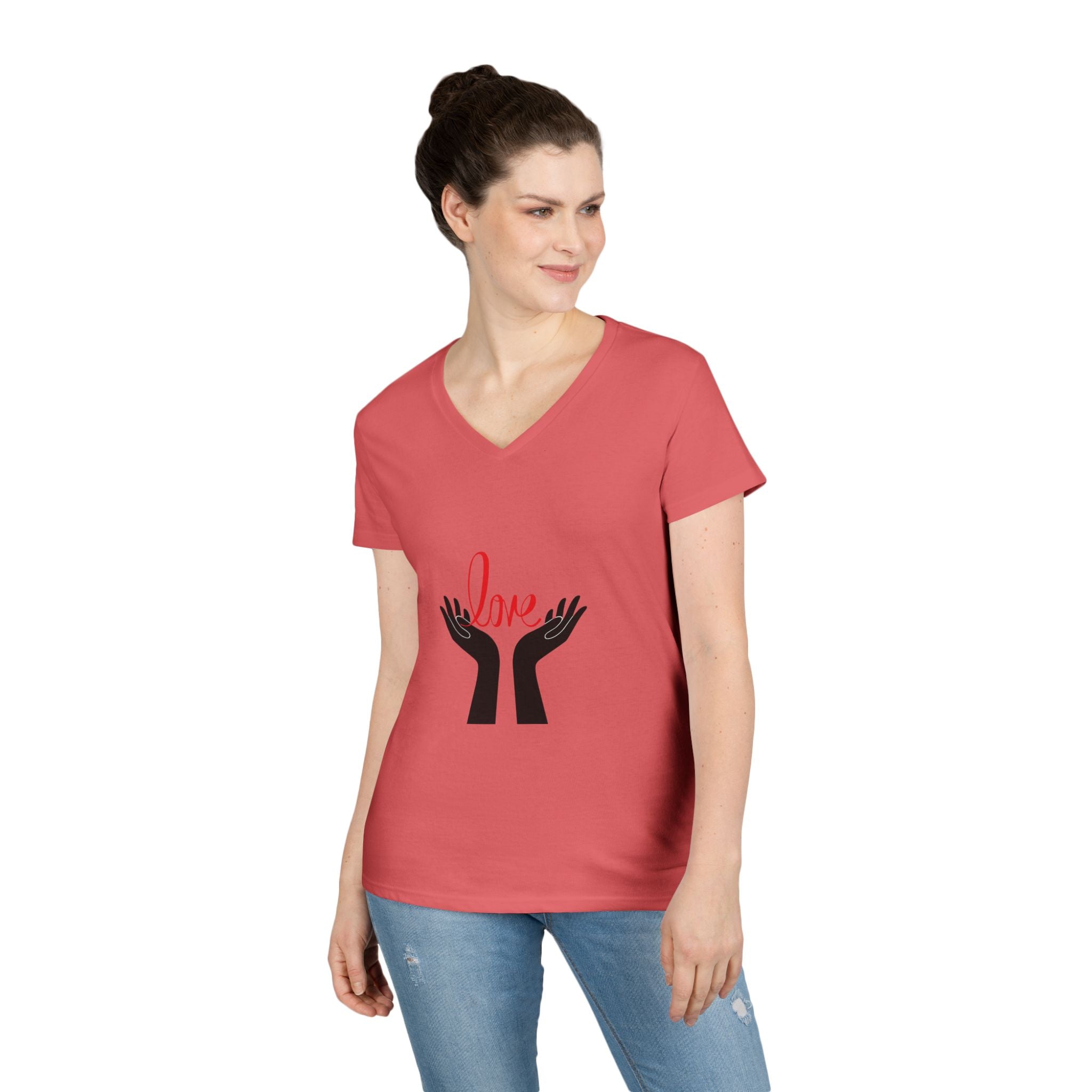 Love Hands V-Neck Tee — Women's Graphic Love T-Shirt