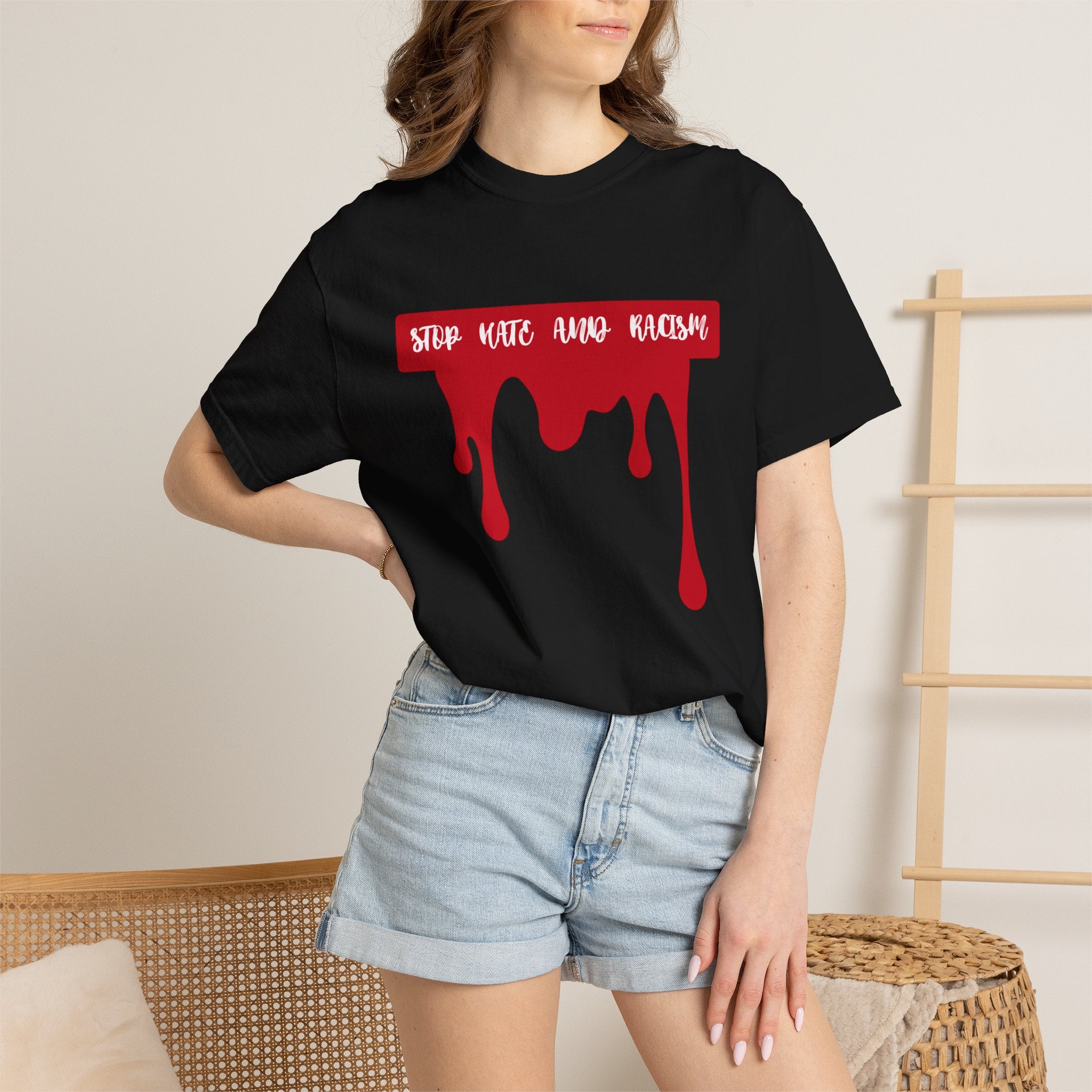 T-Shirt “Stop Hate, End Racism” Dripping Blood Graphic Tee
