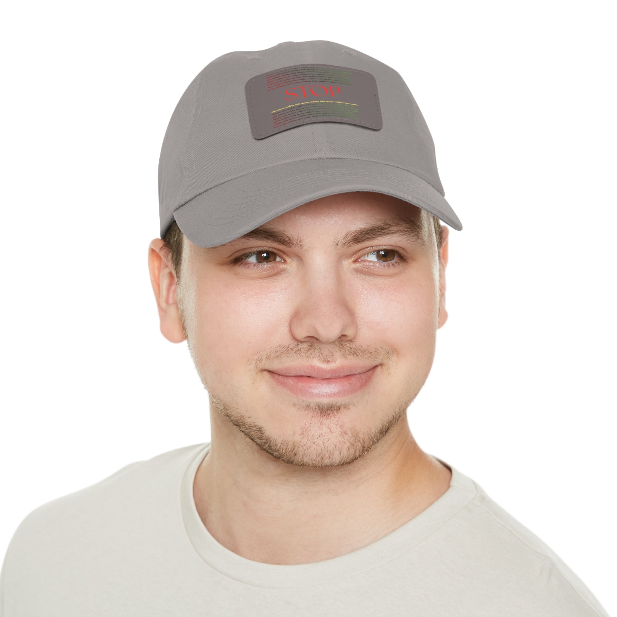 Leather Patch Dad Hat — 'STOP' Embossed Casual Baseball Cap
