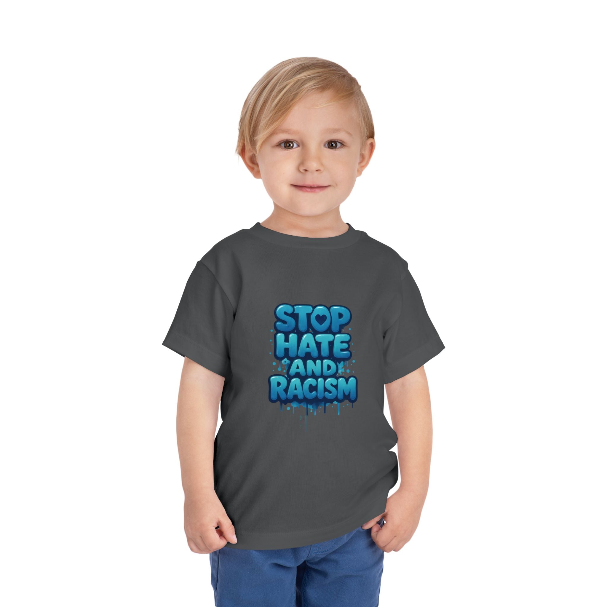 Stop Hate and Racism Toddler Tee — Blue Graffiti Anti-Racism Shirt