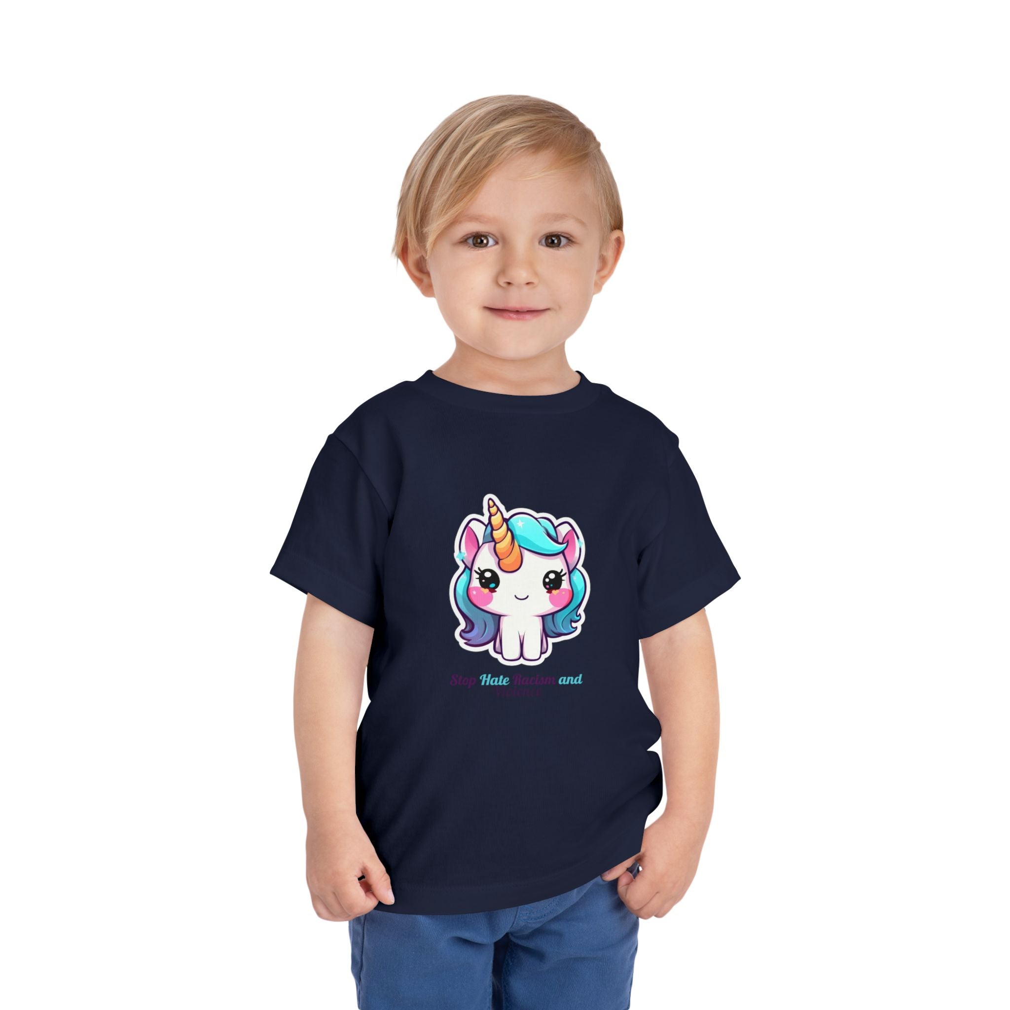 Toddler Tee — Cute Rainbow Unicorn "Stay Positive and Believe" Kids Shirt