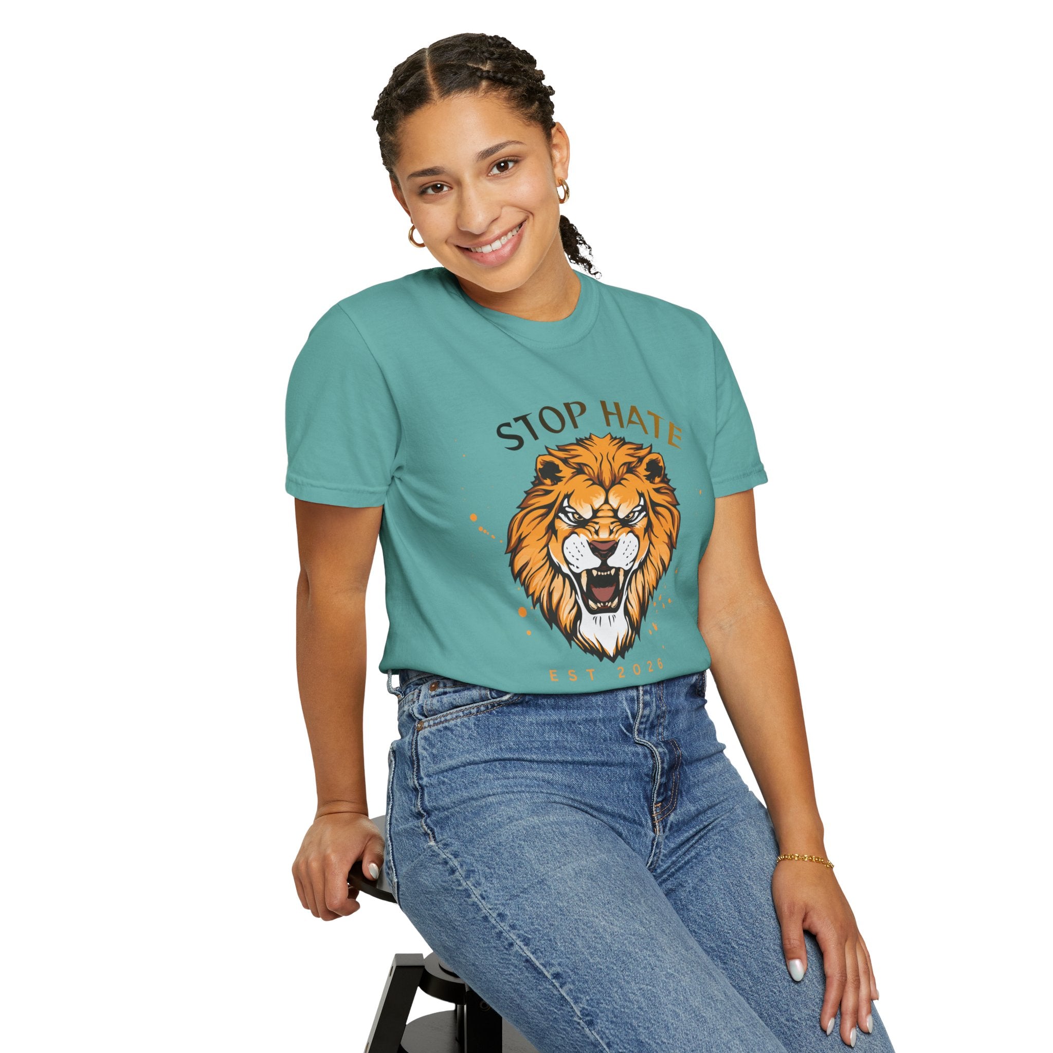 Stop Hate Lion T-Shirt — "Stop Racism and Violence" Statement Tee