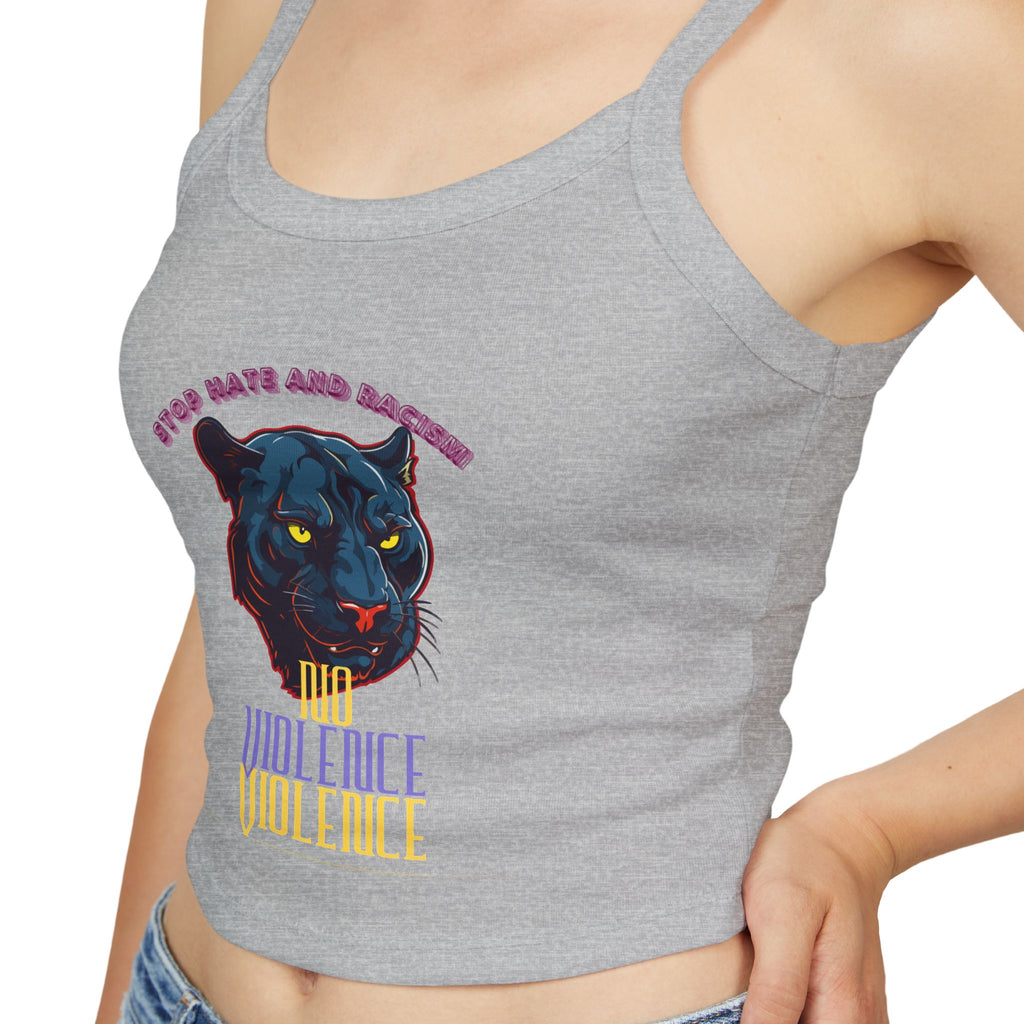 Panther Graphic Crop Tank — "No Violence, No Violence" Women's Spaghetti Strap Tank
