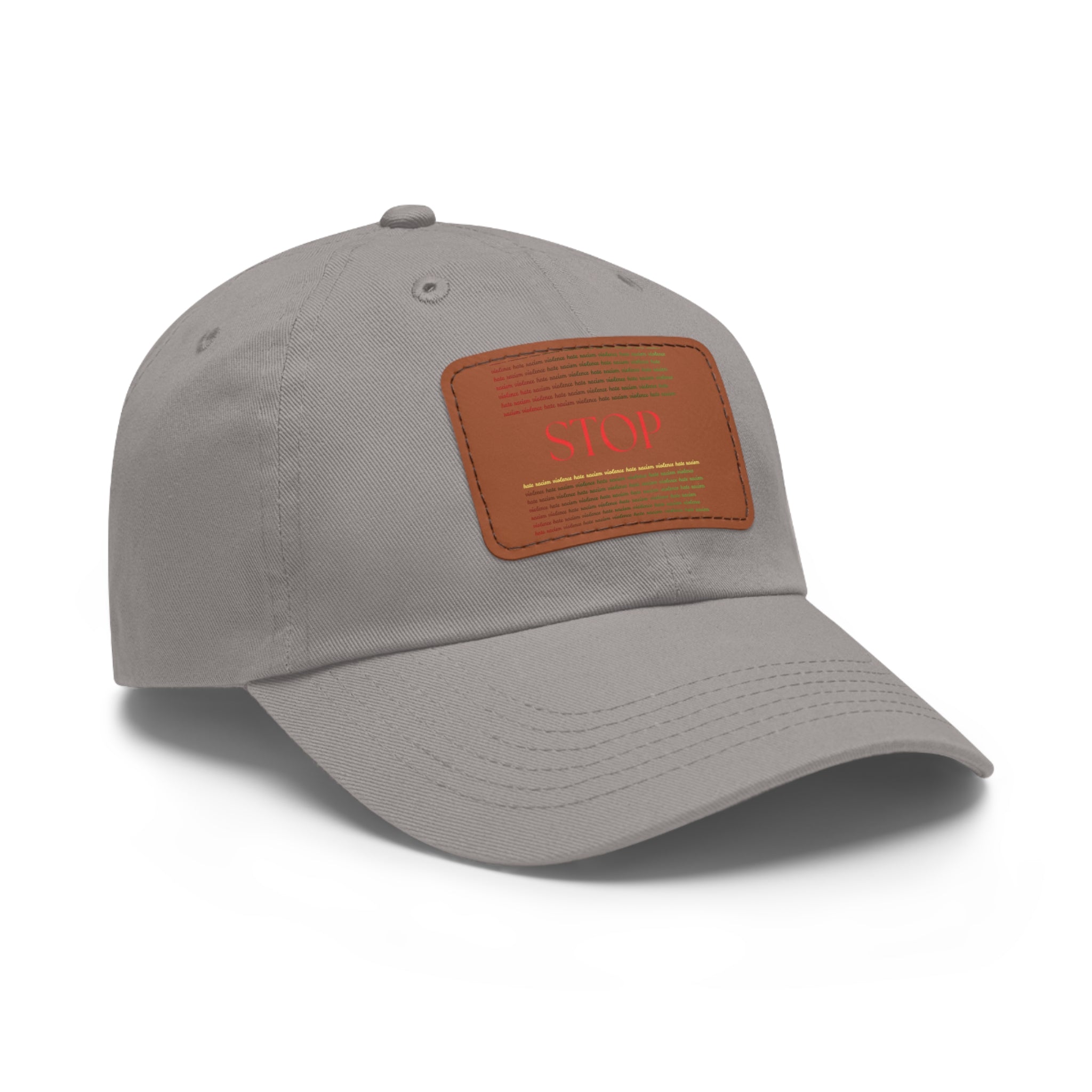 Leather Patch Dad Hat — 'STOP' Embossed Casual Baseball Cap