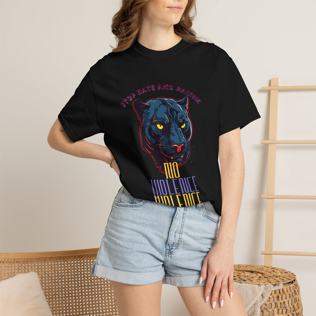 No Violence Panther T-Shirt — Graphic Animal Tee with 'No Violence' Text