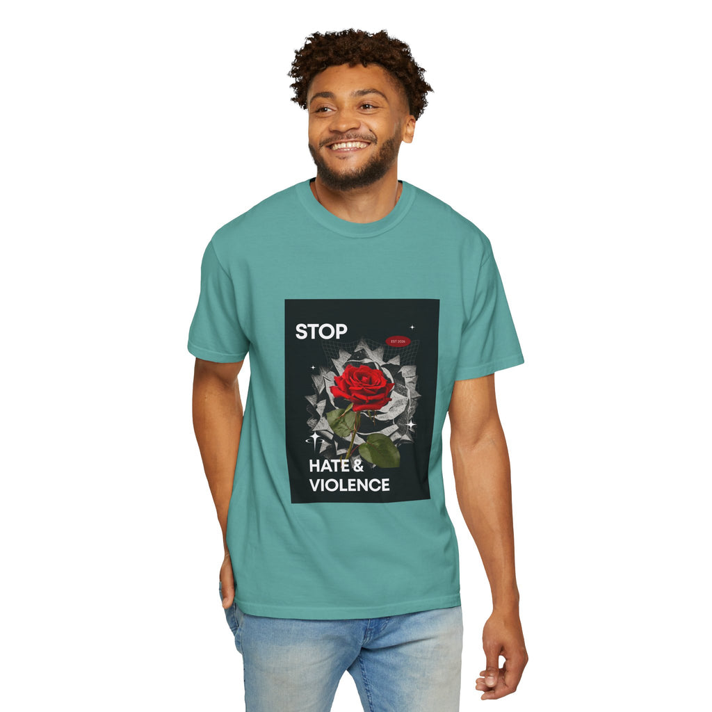 Stop Hate & Violence T-Shirt — Rose Protest Graphic Tee