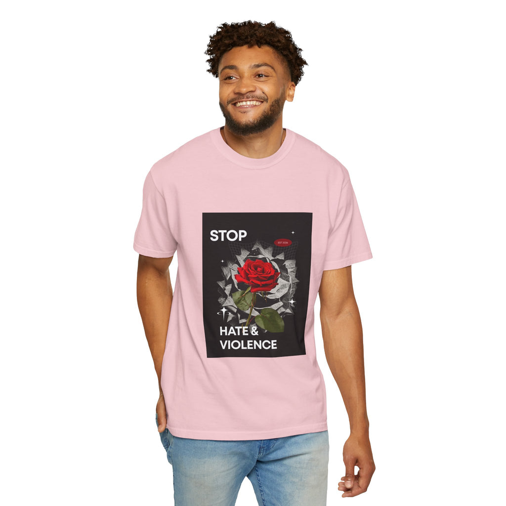 Stop Hate & Violence T-Shirt — Rose Protest Graphic Tee