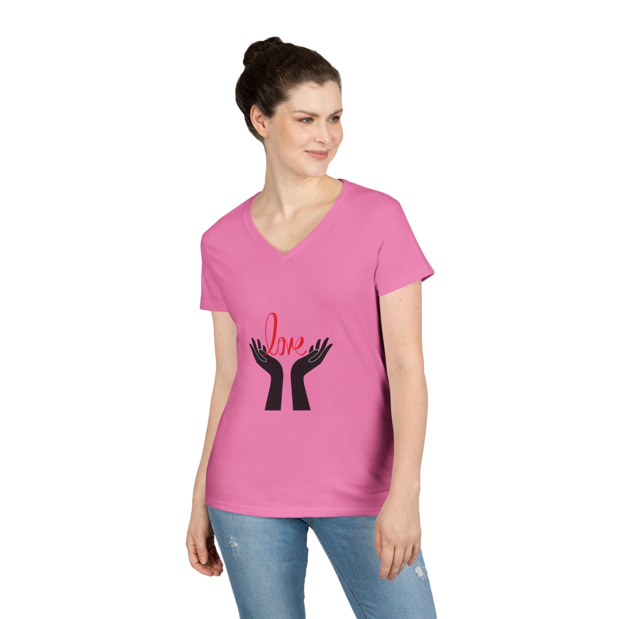 Love Hands V-Neck Tee — Women's Graphic Love T-Shirt