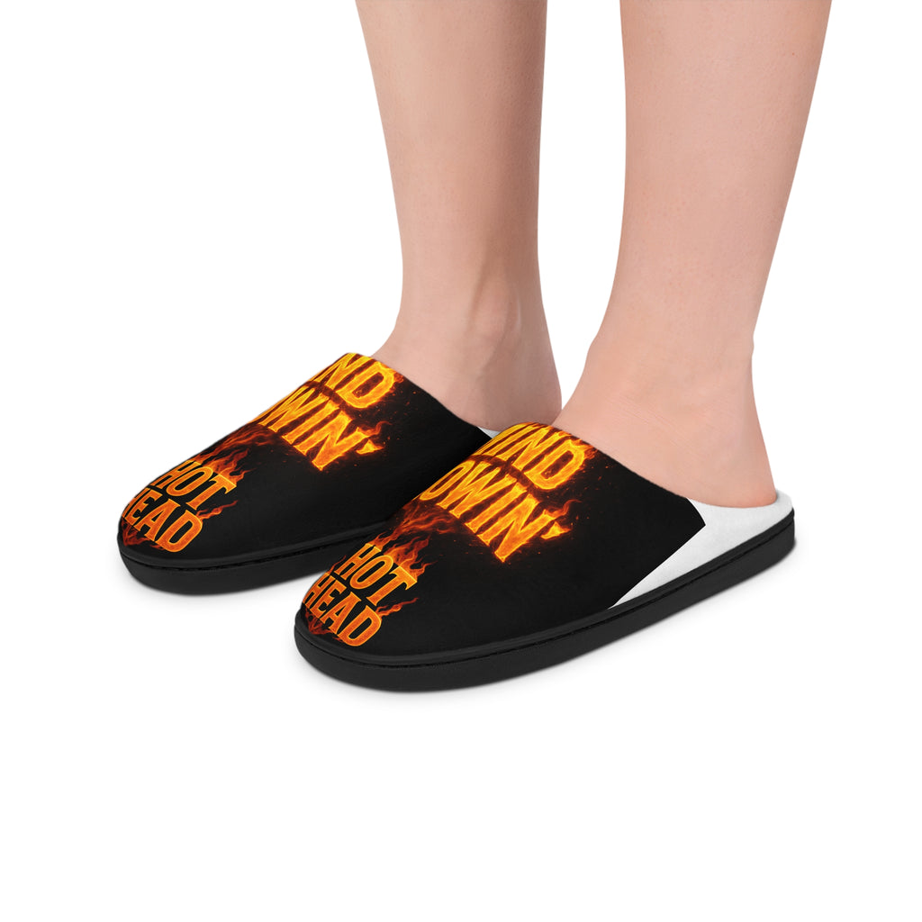 Men's Slippers — 'Mind Blown, Hot Head' Fire Graphic Indoor House Shoes