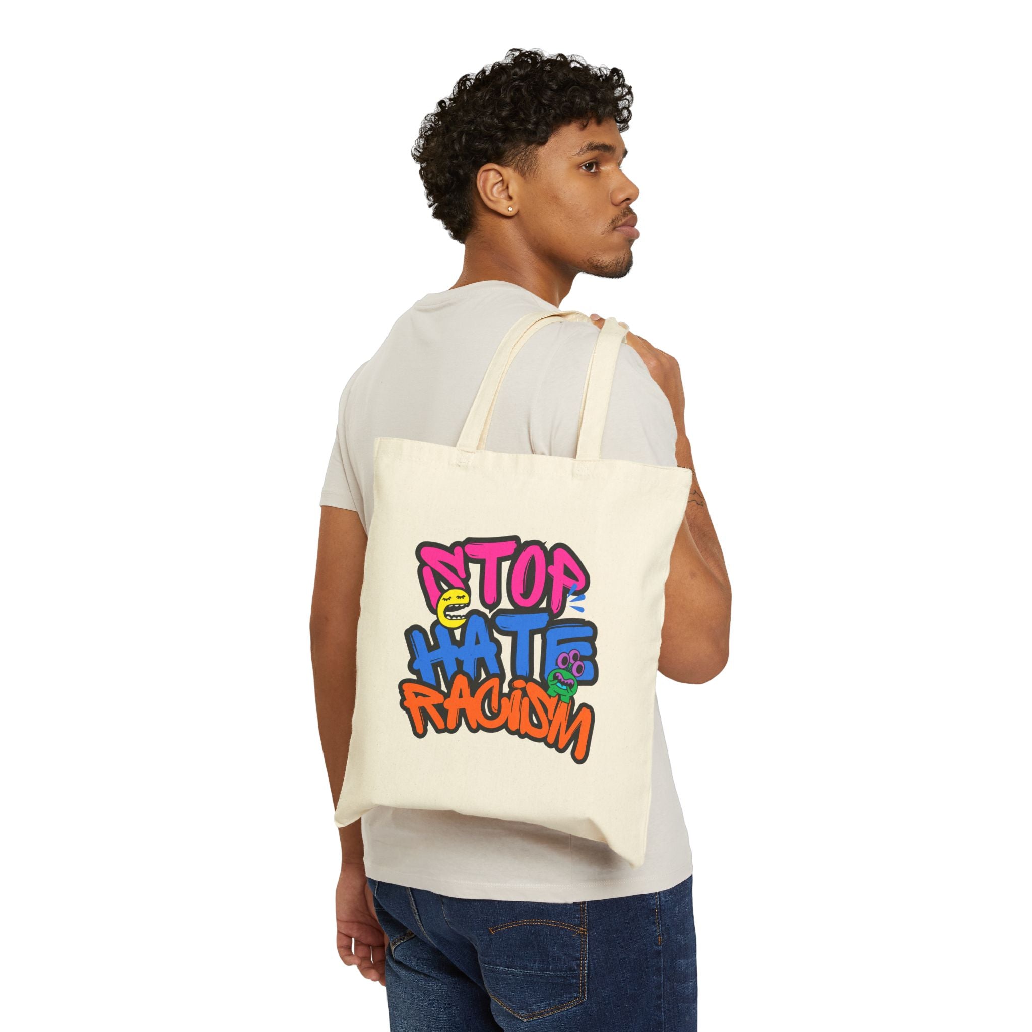 Tote Bag — Colorful "Stop Hate & Racism" Graffiti Canvas Tote
