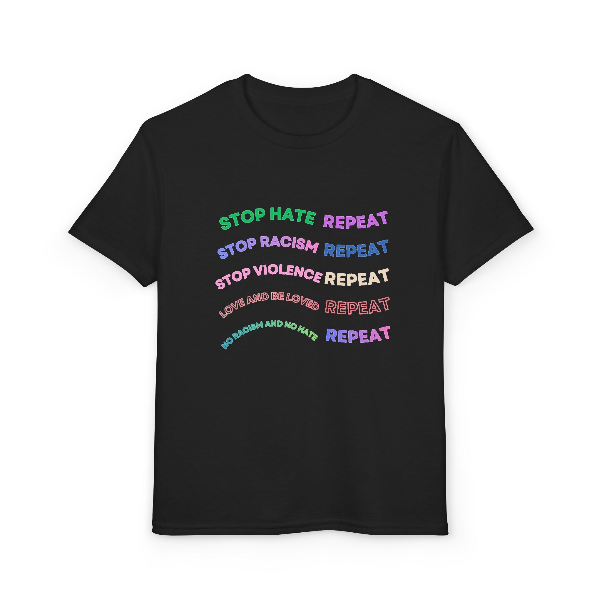Youth T‑Shirt — "Stop Hate Repeat" Rainbow Anti-Bullying Tee
