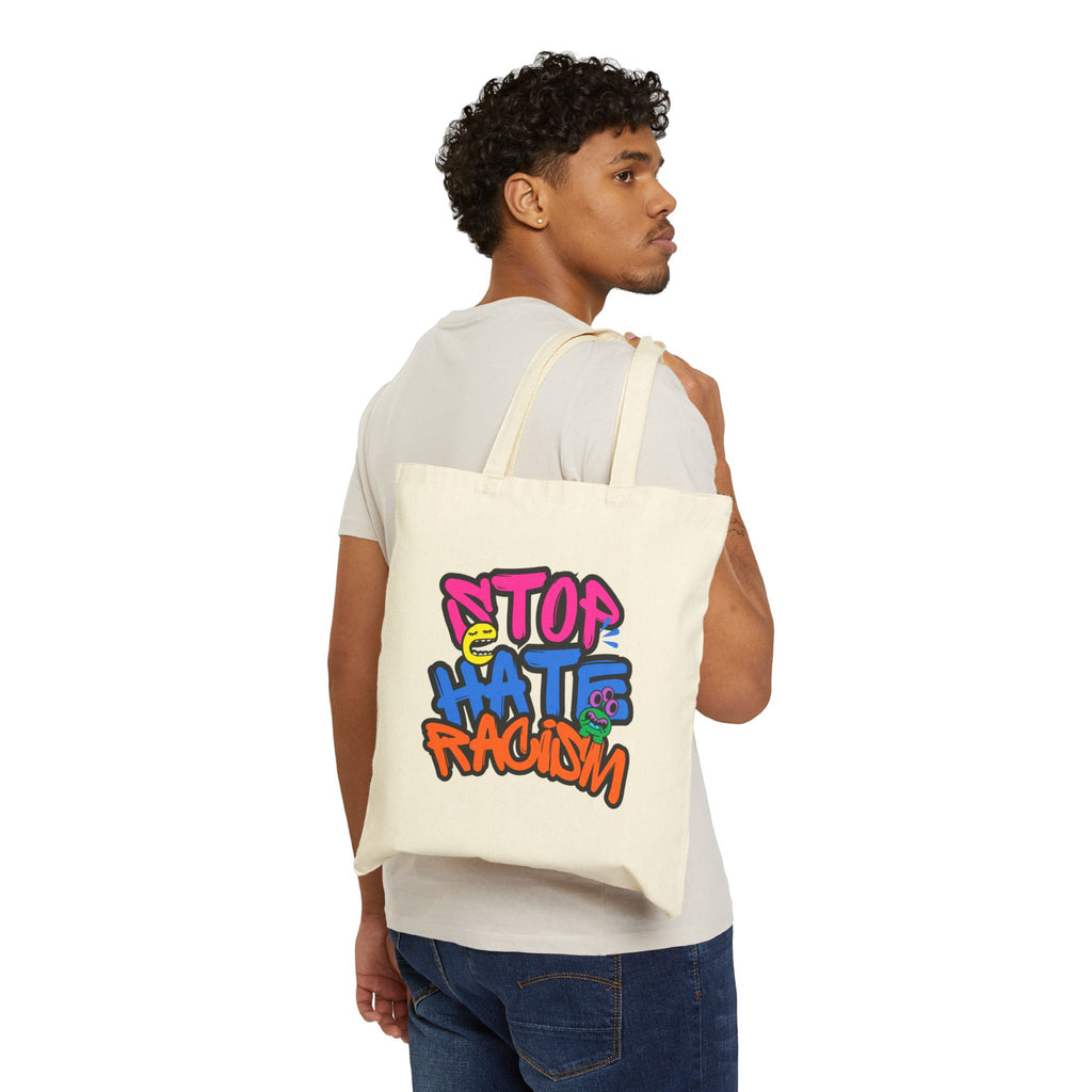 Tote Bag — Colorful "Stop Hate & Racism" Graffiti Canvas Tote