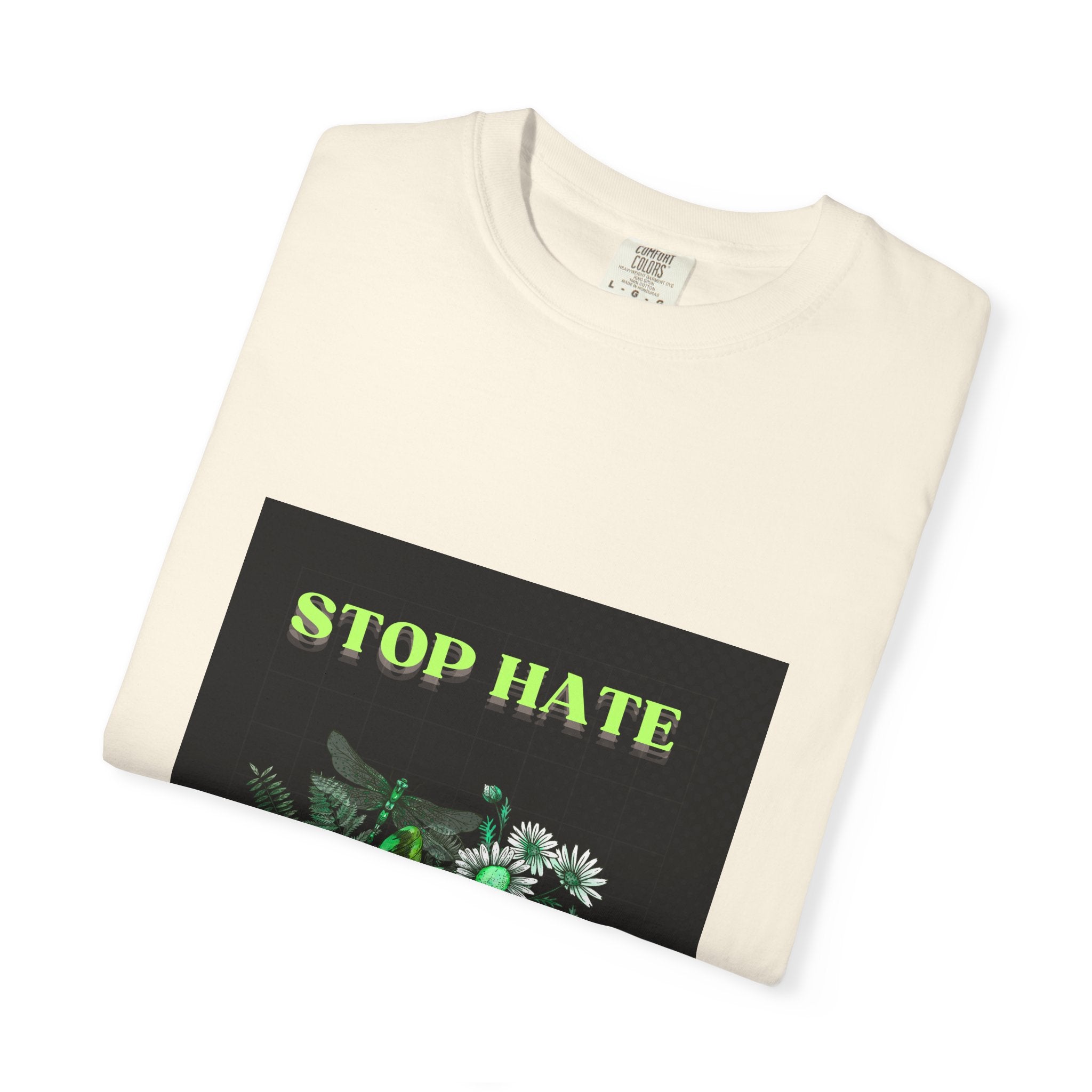 Stop Hate Skull T-Shirt — Green Floral Skull Graphic Tee