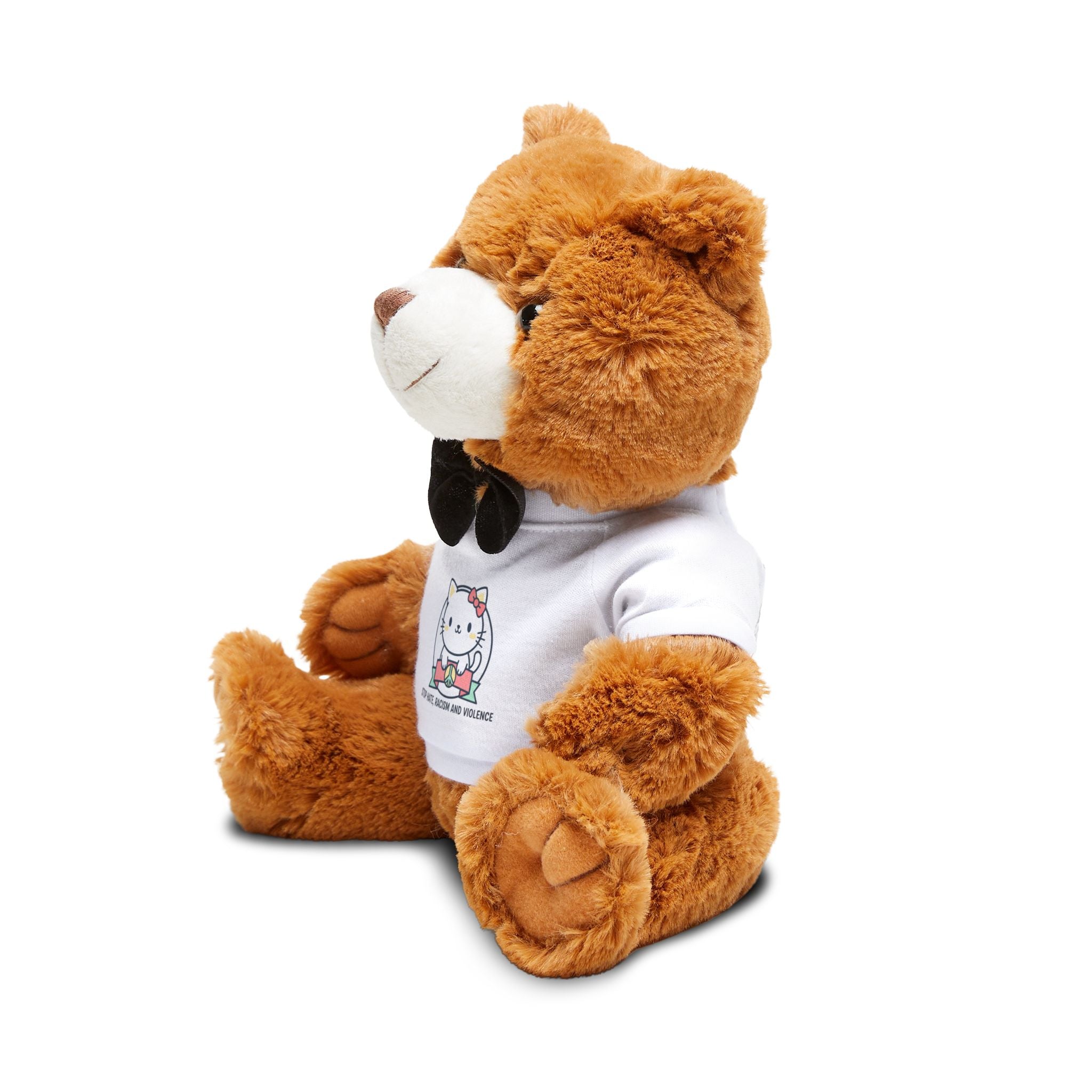 Plush Teddy Bear with Cute Printed T‑Shirt – Soft Brown Stuffed Animal Gift