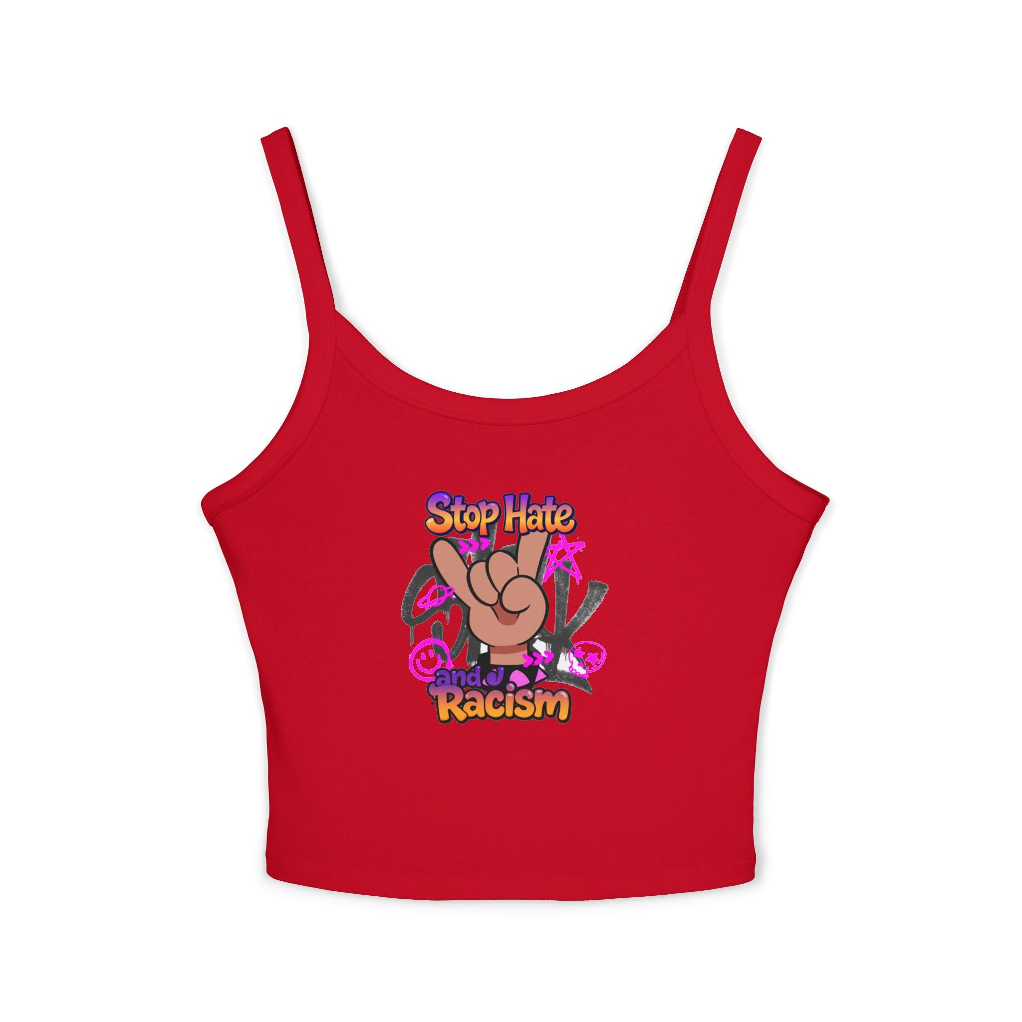 Stop Hating Racism Peace Sign Crop Tank Top — Anti-Racism Women's Spaghetti Strap