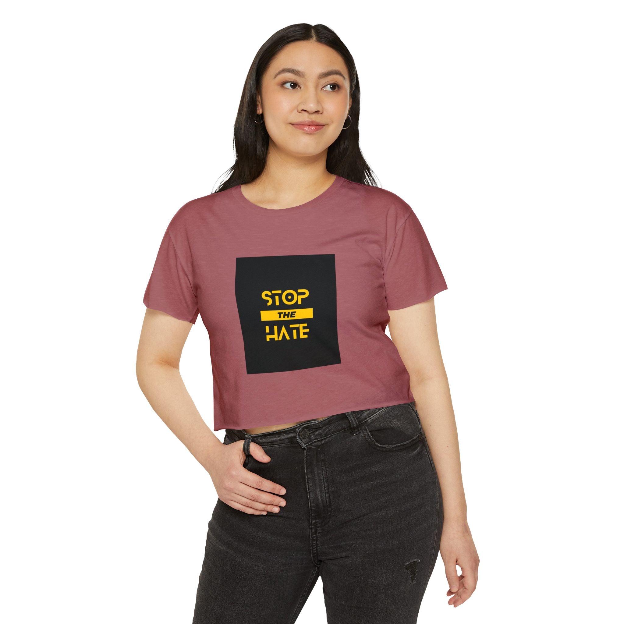 Stop the Hate Crop Top — Women's Festival Anti-Hate Graphic Tee