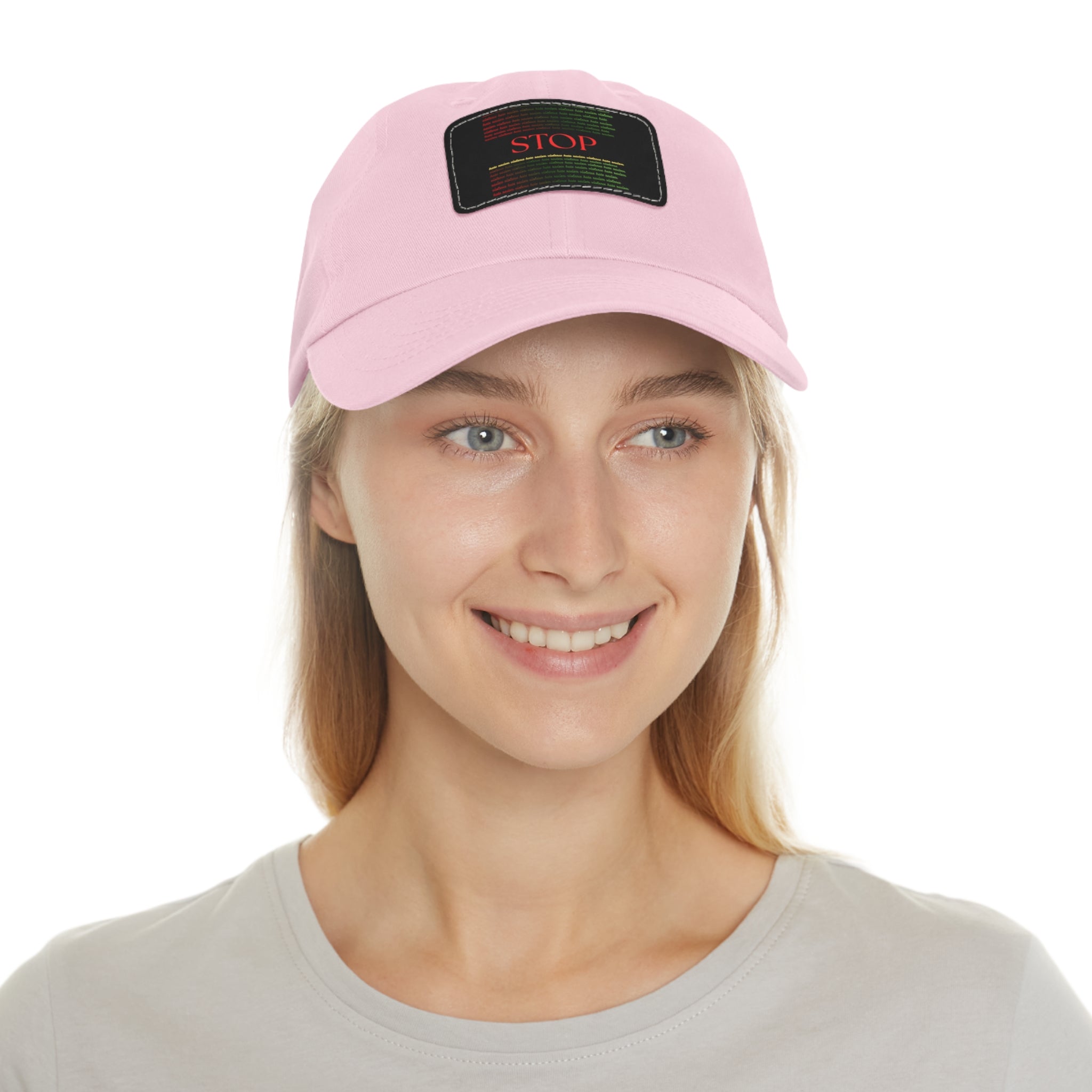 Leather Patch Dad Hat — 'STOP' Embossed Casual Baseball Cap