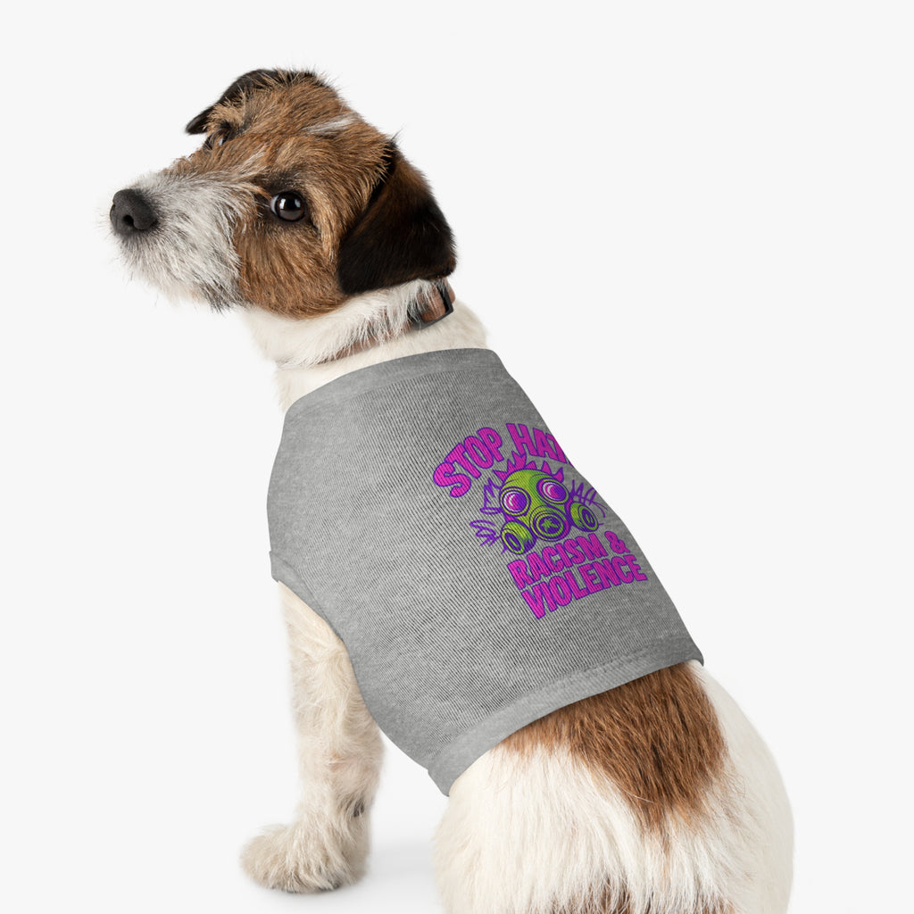 Pet Tank Top — "Stop Hate: Racism & Violence" Neon Gas Mask Anti-Racism Tee for Dogs