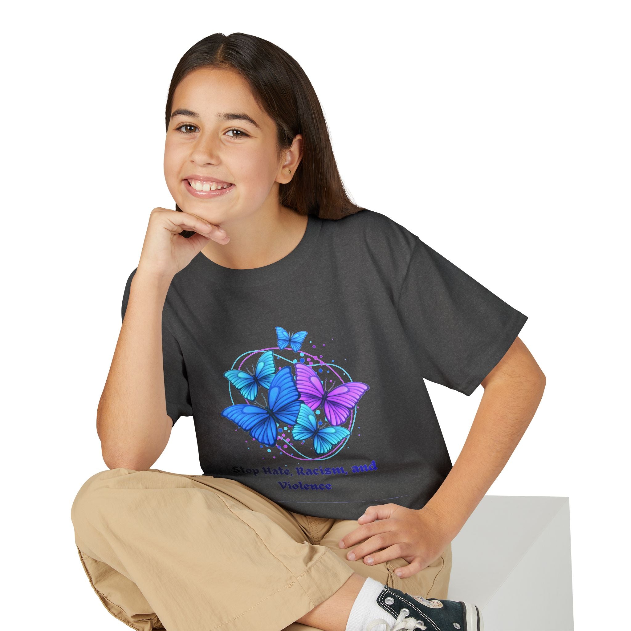 Youth Butterfly Awareness T-Shirt — "Stop Hate, Harassment, and Violence"