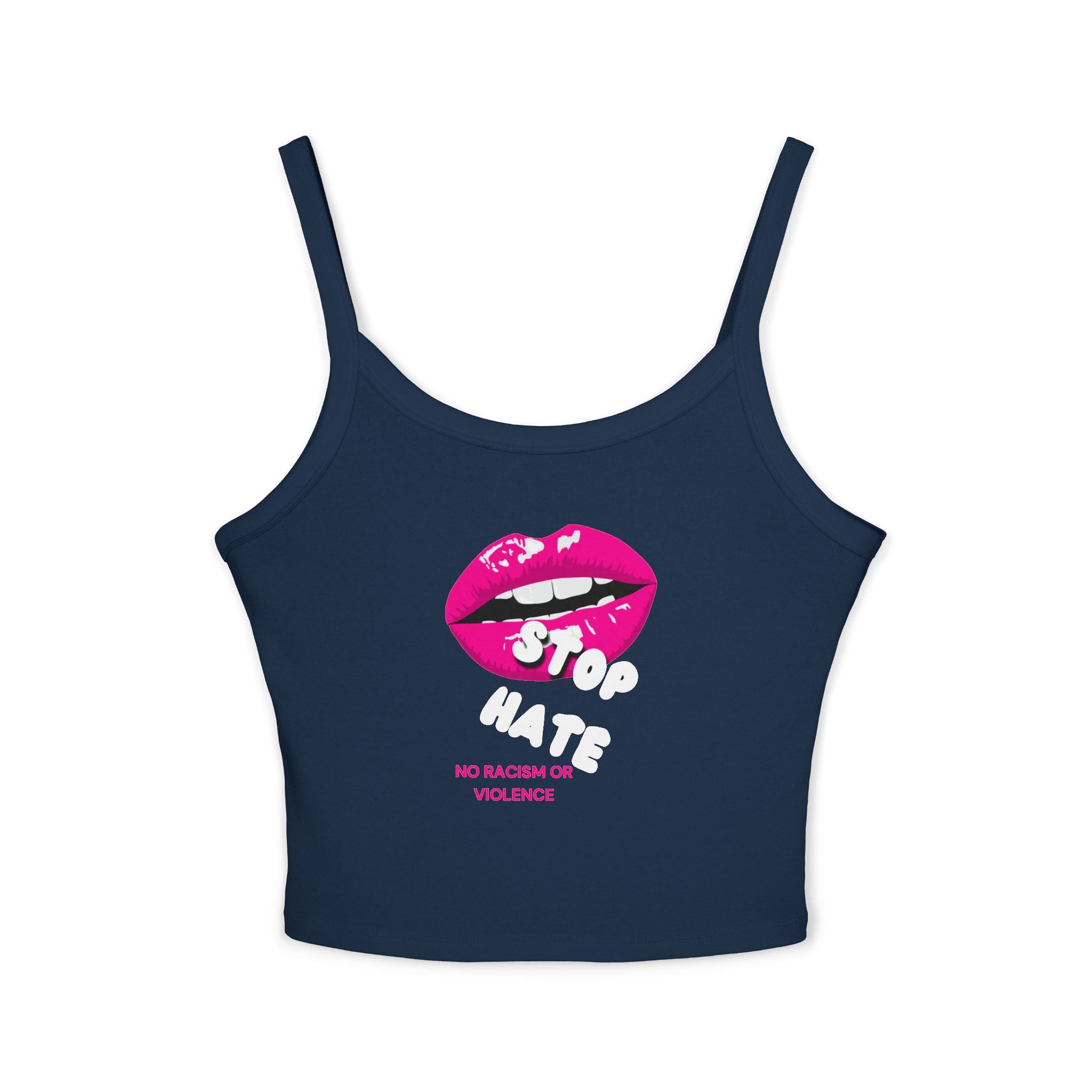 Spaghetti Tank Top — Pink Lip 'Stop Hatin'' Graphic Crop