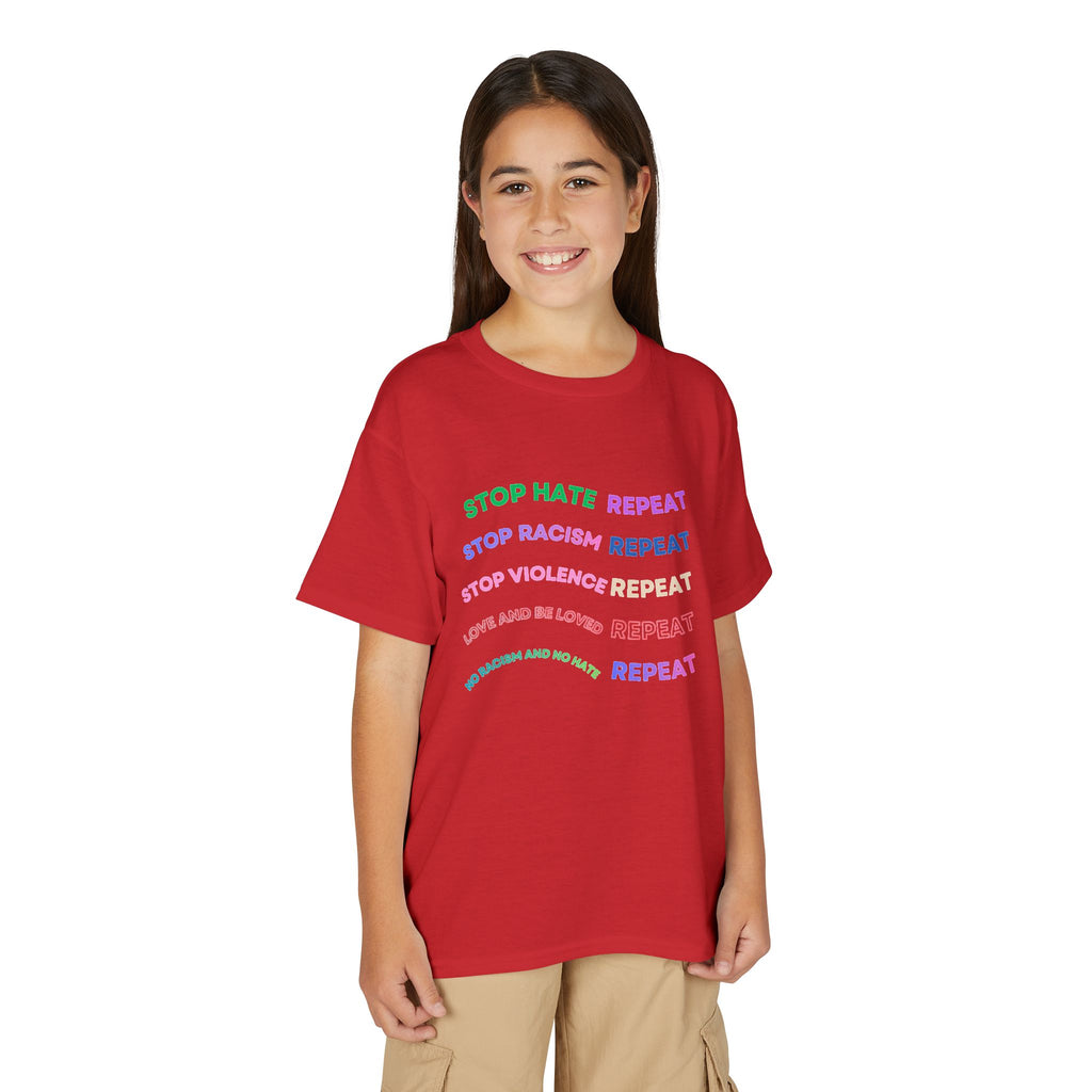 Youth T‑Shirt — "Stop Hate Repeat" Rainbow Anti-Bullying Tee