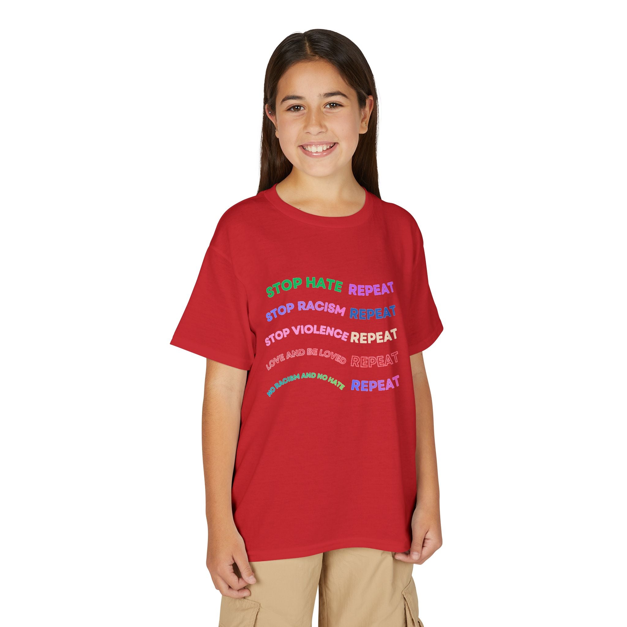 Youth T‑Shirt — "Stop Hate Repeat" Rainbow Anti-Bullying Tee